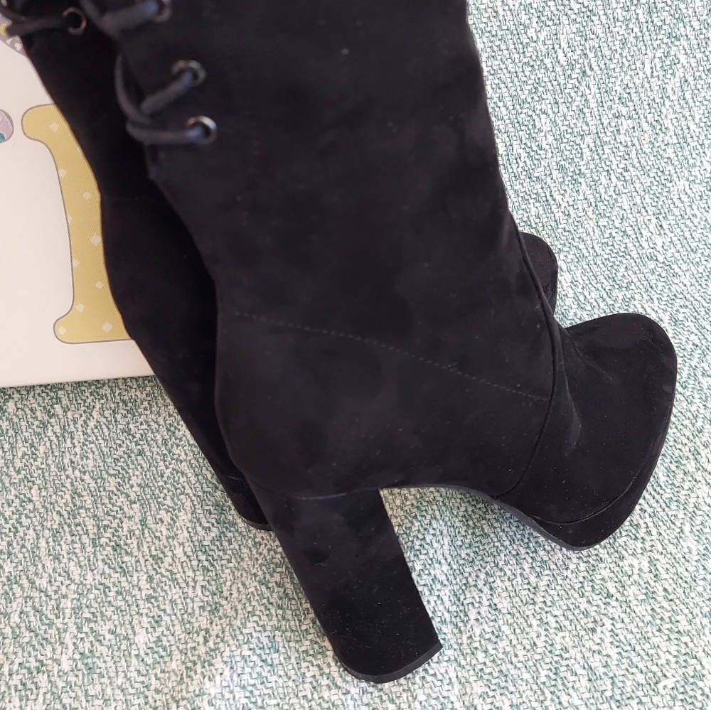 F21 OTK Boots, Womens 8, Rear Lace-up + High Heel + Platform - Picture 11 of 14